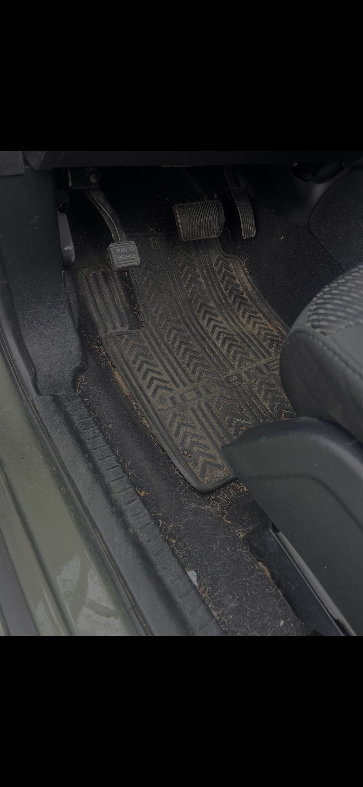 Dirty car floor mats before interior detailing service Bel Air MD